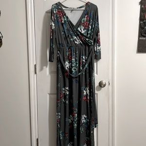 Green Floral cross maxi dress